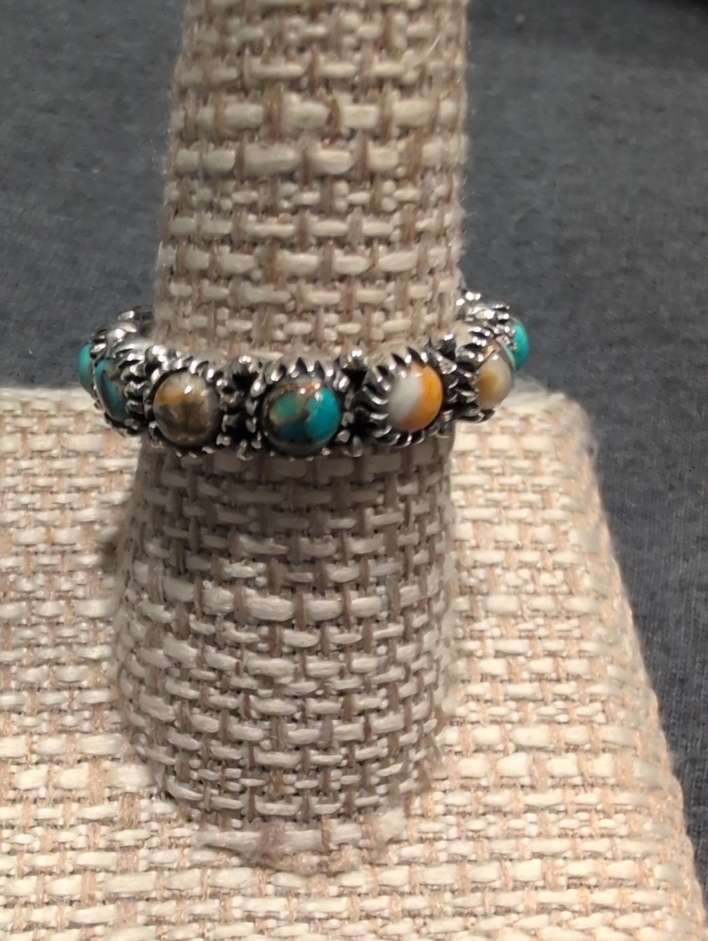 Sterling Silver Spiny Dahlia Turquoise Eternity Band Ring